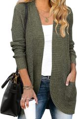 Factory Direct Cozy Beige Open-Front Cardigan with Pockets – Wholesale Knitwear for Retailers | Jubaodi