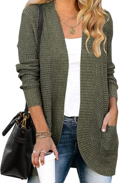Factory Direct Cozy Beige Open-Front Cardigan with Pockets – Wholesale Knitwear for Retailers | Jubaodi