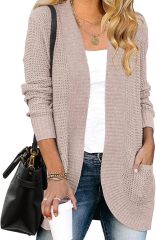 Factory Direct Cozy Beige Open-Front Cardigan with Pockets – Wholesale Knitwear for Retailers | Jubaodi