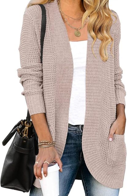 Factory Direct Cozy Beige Open-Front Cardigan with Pockets – Wholesale Knitwear for Retailers | Jubaodi