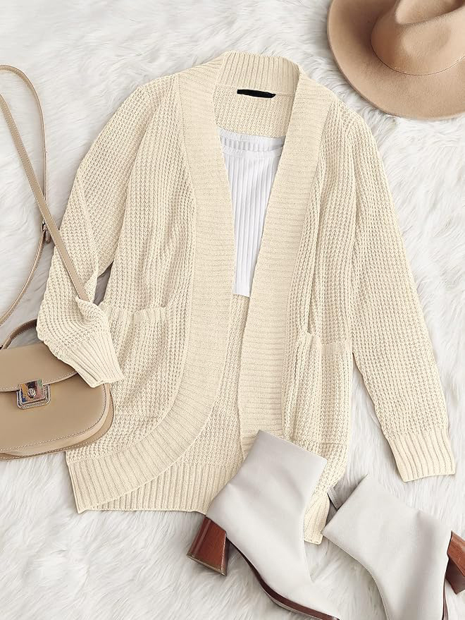 Factory Direct Cozy Beige Open-Front Cardigan with Pockets – Wholesale Knitwear for Retailers | Jubaodi