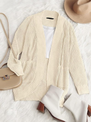Factory Direct Cozy Beige Open-Front Cardigan with Pockets – Wholesale Knitwear for Retailers | Jubaodi