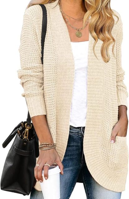 Factory Direct Cozy Beige Open-Front Cardigan with Pockets – Wholesale Knitwear for Retailers | Jubaodi