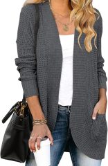 Factory Direct Cozy Beige Open-Front Cardigan with Pockets – Wholesale Knitwear for Retailers | Jubaodi