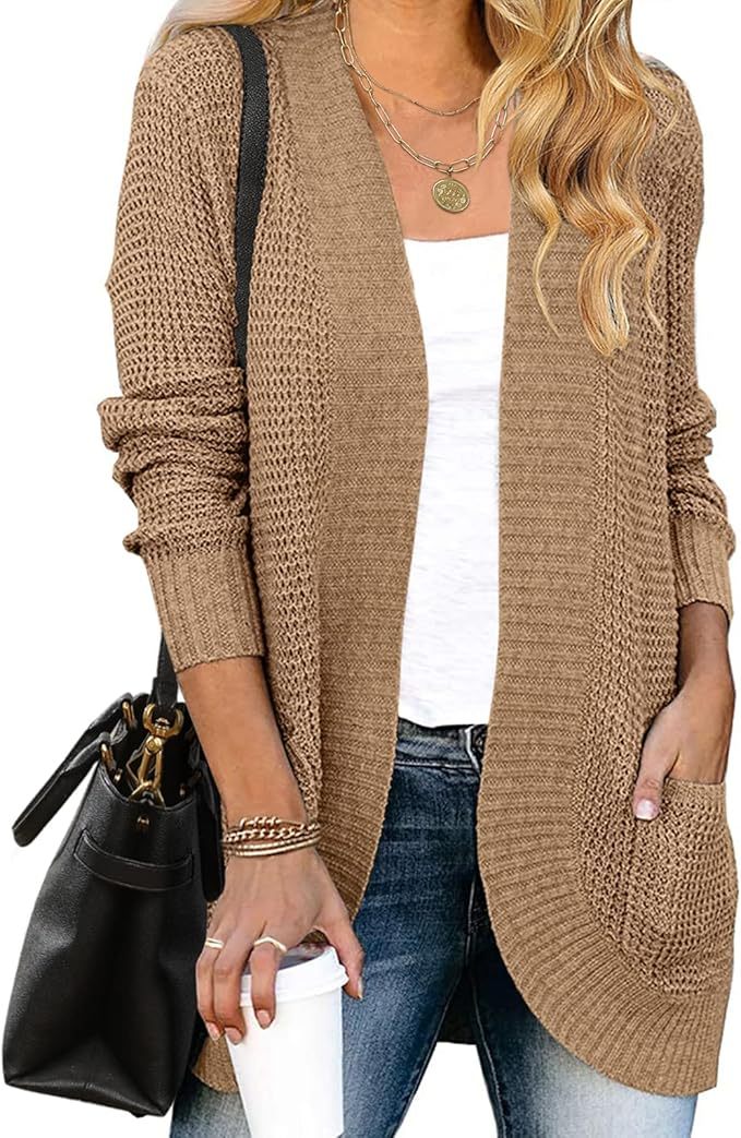 Factory Direct Cozy Beige Open-Front Cardigan with Pockets – Wholesale Knitwear for Retailers | Jubaodi