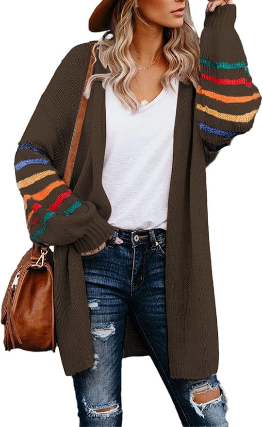 Customizable Tailor-Made Cozy Beige Cardigan with Colorful Striped Sleeves – Wholesale Knitwear for Retailers | Jubaodi