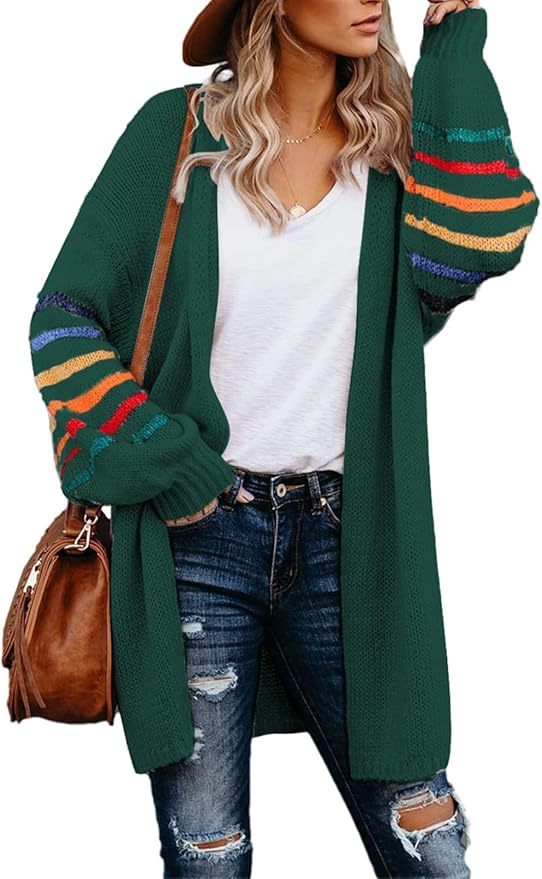 Customizable Tailor-Made Cozy Beige Cardigan with Colorful Striped Sleeves – Wholesale Knitwear for Retailers | Jubaodi