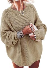 Personalized Relaxed Beige Oversized Knit Sweater with Drawstring Neckline – Customizable Wholesale for Effortless Style | Jubaodi