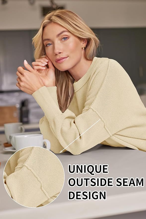 Wholesale Soft Beige Ribbed Long-Sleeve Top with Side Slits – Customizable Relaxed Style for Retailers | Jubaodi