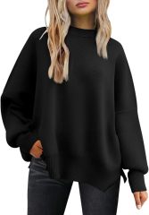 Wholesale Soft Beige Ribbed Long-Sleeve Top with Side Slits – Customizable Relaxed Style for Retailers | Jubaodi