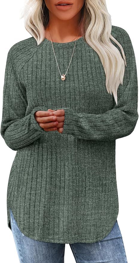Wholesale Soft Beige Ribbed Long-Sleeve Top with Side Slits – Customizable Relaxed Style for Everyday Wear | Jubaodi