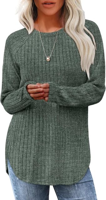 Wholesale Soft Beige Ribbed Long-Sleeve Top with Side Slits – Customizable Relaxed Style for Everyday Wear | Jubaodi