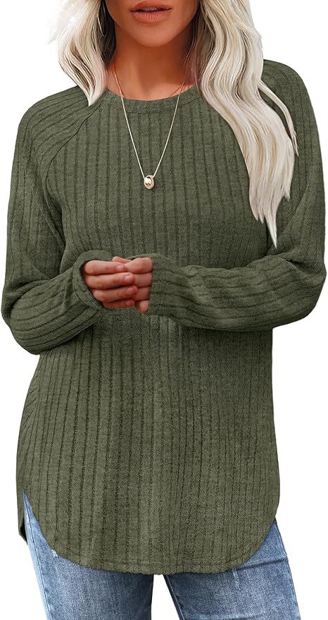 Wholesale Soft Beige Ribbed Long-Sleeve Top with Side Slits – Customizable Relaxed Style for Everyday Wear | Jubaodi