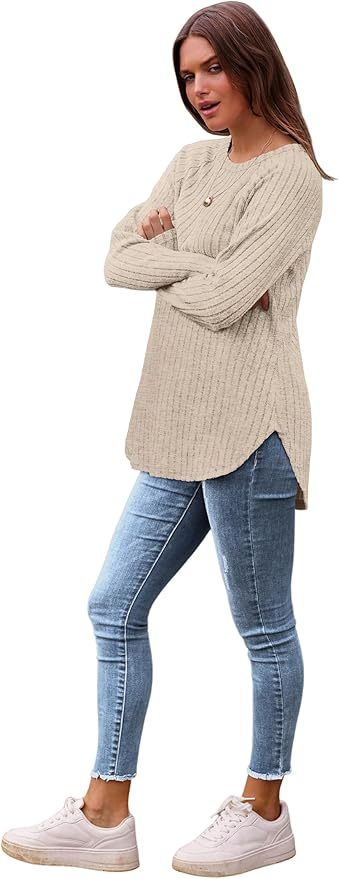 Wholesale Soft Beige Ribbed Long-Sleeve Top with Side Slits – Customizable Relaxed Style for Everyday Wear | Jubaodi