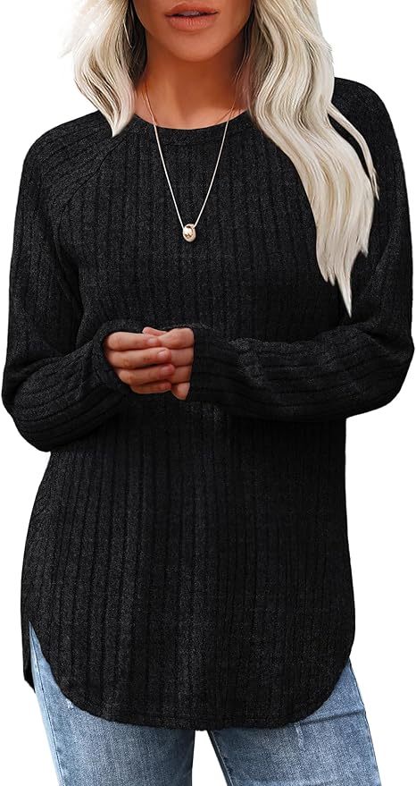 Wholesale Soft Beige Ribbed Long-Sleeve Top with Side Slits – Customizable Relaxed Style for Everyday Wear | Jubaodi