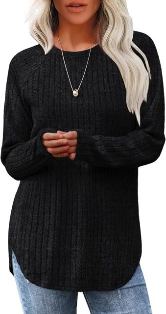 Wholesale Soft Beige Ribbed Long-Sleeve Top with Side Slits – Customizable Relaxed Style for Everyday Wear | Jubaodi
