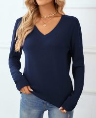 Personalized Classic Navy Blue V-Neck Sweater – Custom Wholesale Knitted Sweater for Effortless Elegance | Jubaodi Manufacturer