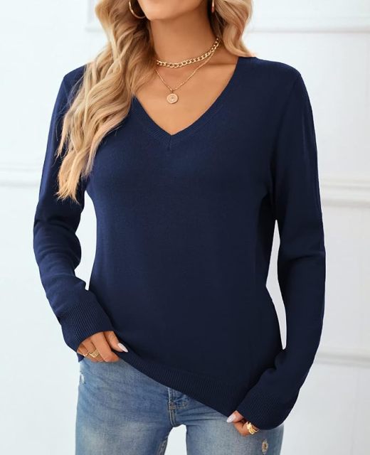 Personalized Classic Navy Blue V-Neck Sweater – Custom Wholesale Knitted Sweater for Effortless Elegance | Jubaodi Manufacturer