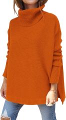 Tailor-Made Cozy Beige Turtleneck Sweater with Side Slits – Custom Wholesale Knitted Sweaters for Effortless Style