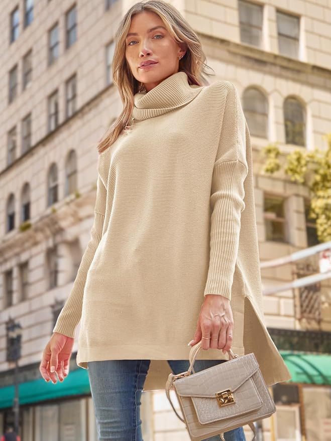 Tailor-Made Cozy Beige Turtleneck Sweater with Side Slits – Custom Wholesale Knitted Sweaters for Effortless Style