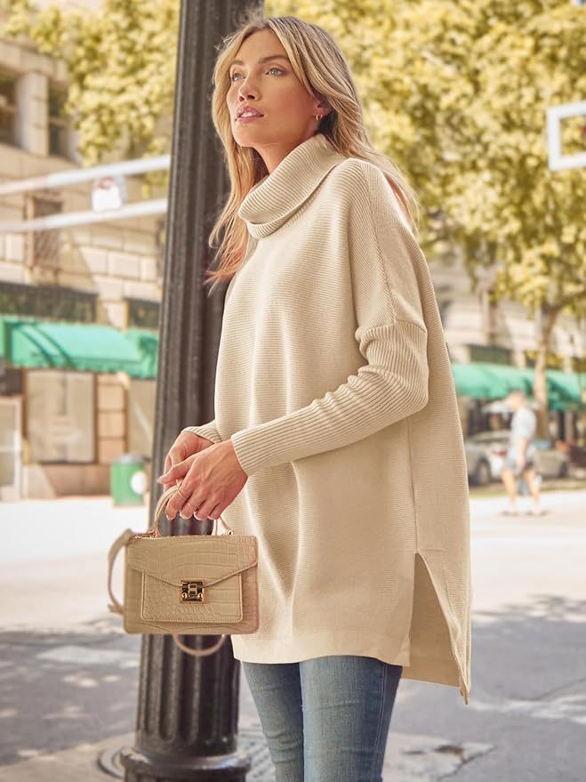 Tailor-Made Cozy Beige Turtleneck Sweater with Side Slits – Custom Wholesale Knitted Sweaters for Effortless Style