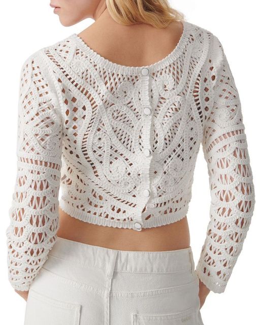 Customizable White Crochet Lace Crop Top – Trendy and Stylish Knitwear for Wholesale | Jubaodi