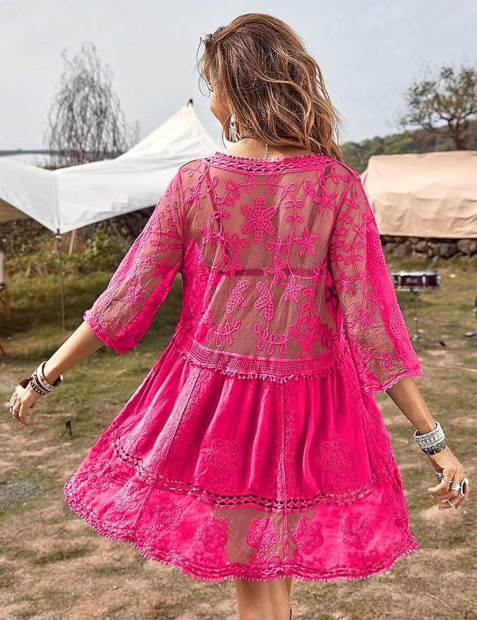 Custom Vibrant Pink Boho Embroidered Dress - Wholesale Manufacturer & Tailored Boho Dresses for Retailers