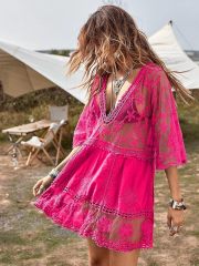 Custom Vibrant Pink Boho Embroidered Dress - Wholesale Manufacturer & Tailored Boho Dresses for Retailers