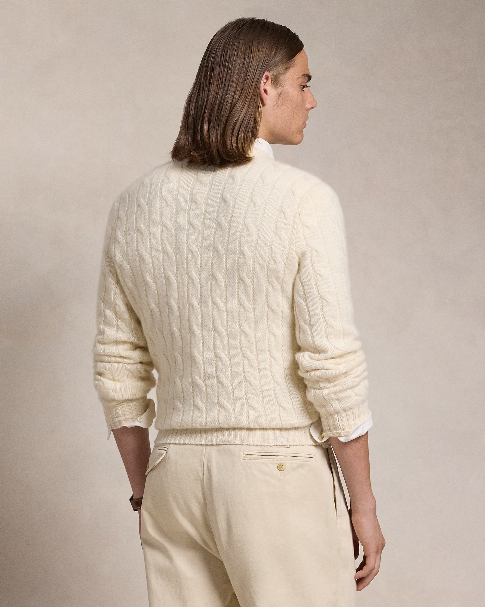 Customizable Men's Cable-Knit Crew Neck Sweater in Ivory – Wholesale & Bulk Manufacturing