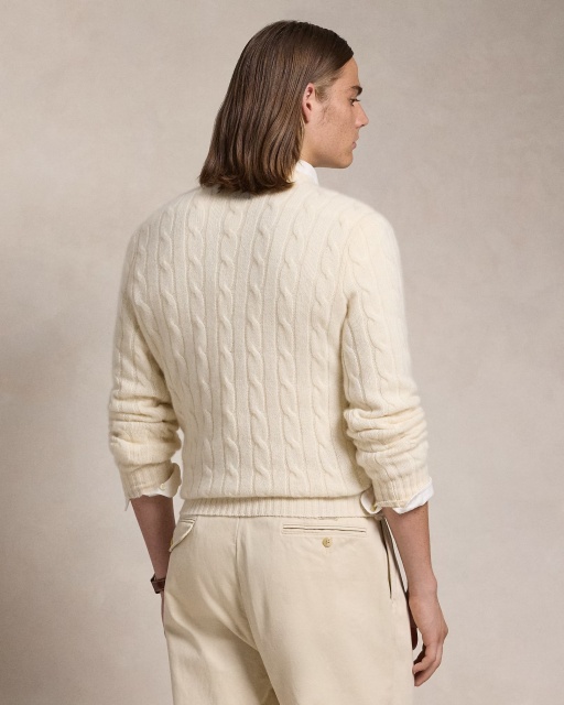 Customizable Men's Cable-Knit Crew Neck Sweater in Ivory – Wholesale & Bulk Manufacturing