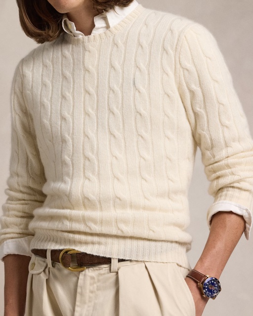 Customizable Men's Cable-Knit Crew Neck Sweater in Ivory – Wholesale & Bulk Manufacturing