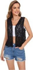 Customizable Black Crochet Vest for Women – Wholesale & OEM Manufacturing