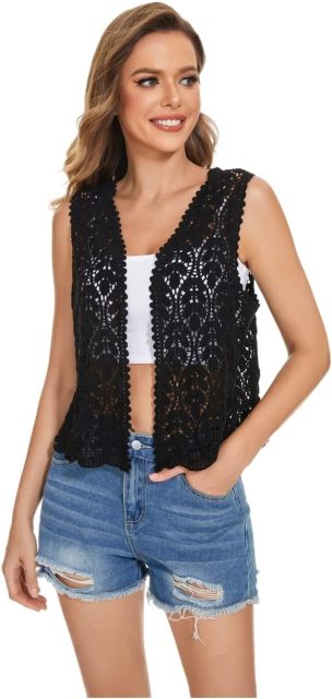 Customizable Black Crochet Vest for Women – Wholesale & OEM Manufacturing