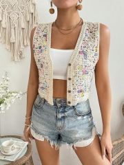 Customizable Colorful Crochet Button-Up Vest for Women – Wholesale & OEM Manufacturing