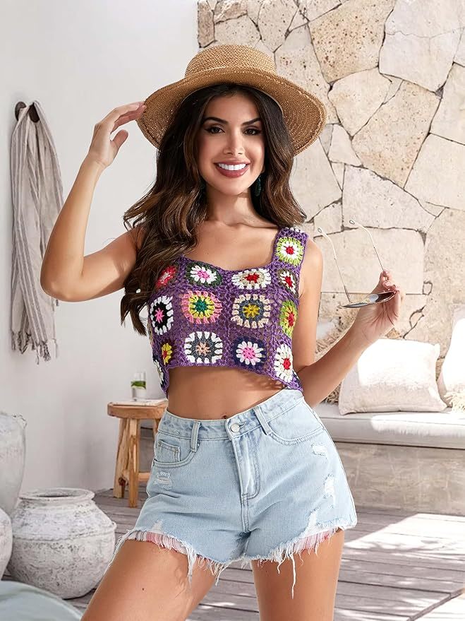 Customizable Colorful Crochet Square Tank Top for Women – Bulk Wholesale & OEM Manufacturing
