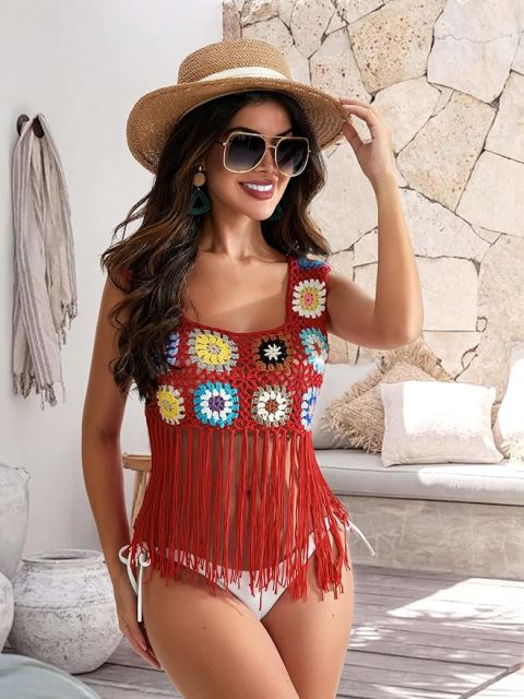 Customizable Colorful Crochet Square Tank Top for Women – Bulk Wholesale & OEM Manufacturing