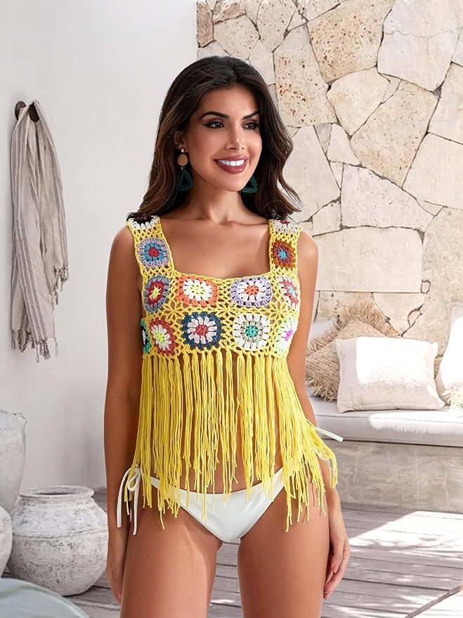 Customizable Colorful Crochet Square Tank Top for Women – Bulk Wholesale & OEM Manufacturing