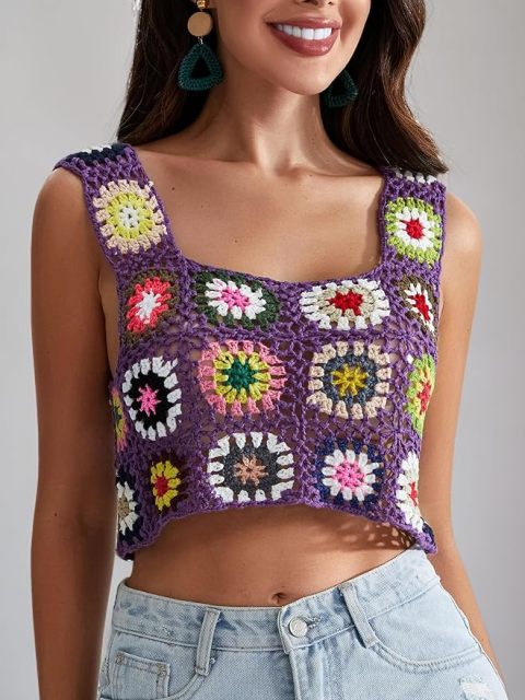 Customizable Colorful Crochet Square Tank Top for Women – Bulk Wholesale & OEM Manufacturing