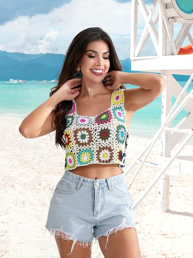 Customizable Colorful Crochet Square Tank Top for Women – Bulk Wholesale & OEM Manufacturing