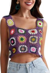 Customizable Colorful Crochet Square Tank Top for Women – Bulk Wholesale & OEM Manufacturing