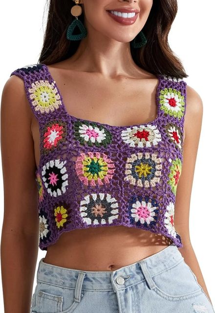Customizable Colorful Crochet Square Tank Top for Women – Bulk Wholesale & OEM Manufacturing