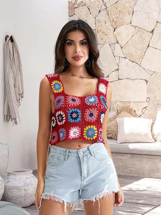 Customizable Colorful Crochet Square Tank Top for Women – Bulk Wholesale & OEM Manufacturing
