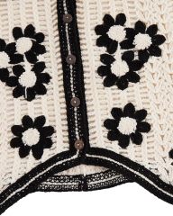 Customizable Black and White Crochet Button-Up Vest for Women – Bulk Wholesale & OEM Manufacturing