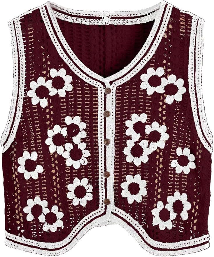 Customizable Black and White Crochet Button-Up Vest for Women – Bulk Wholesale & OEM Manufacturing