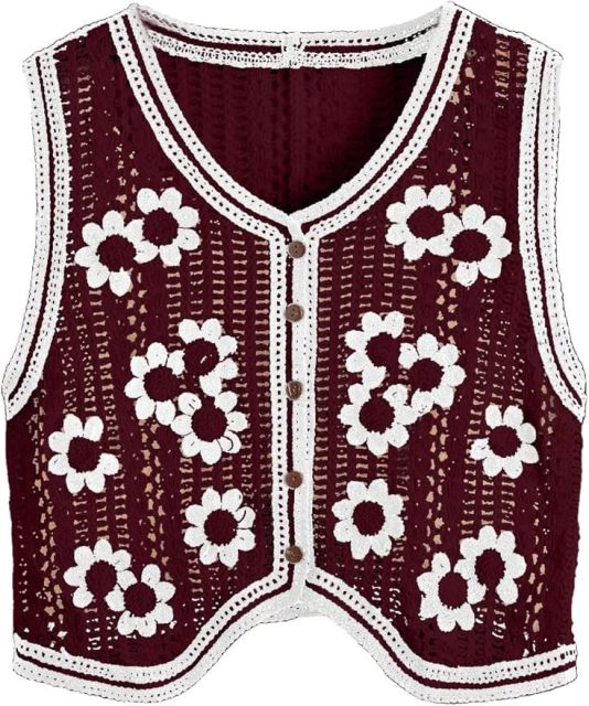 Customizable Black and White Crochet Button-Up Vest for Women – Bulk Wholesale & OEM Manufacturing