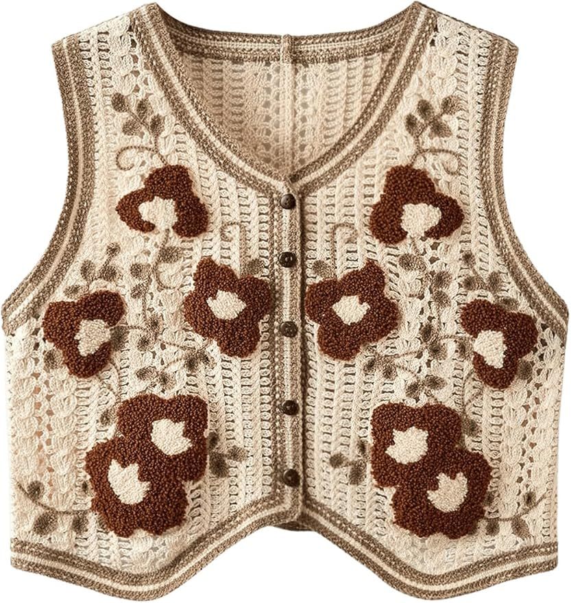 Customizable Black and White Crochet Button-Up Vest for Women – Bulk Wholesale & OEM Manufacturing