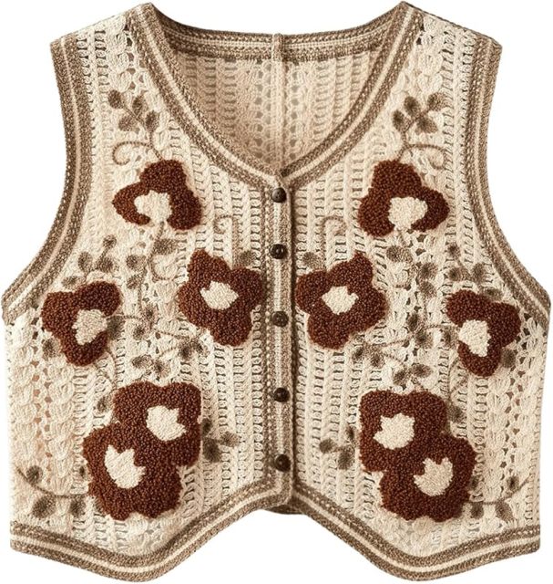 Customizable Black and White Crochet Button-Up Vest for Women – Bulk Wholesale & OEM Manufacturing