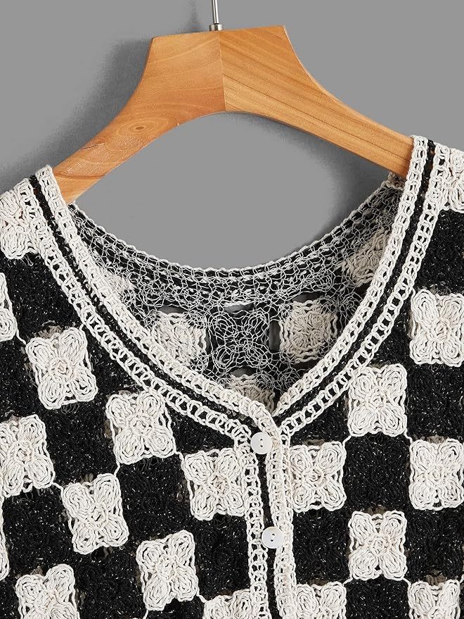 Customizable Black and White Checkered Crochet Vest for Women – Bulk Wholesale & OEM Manufacturing