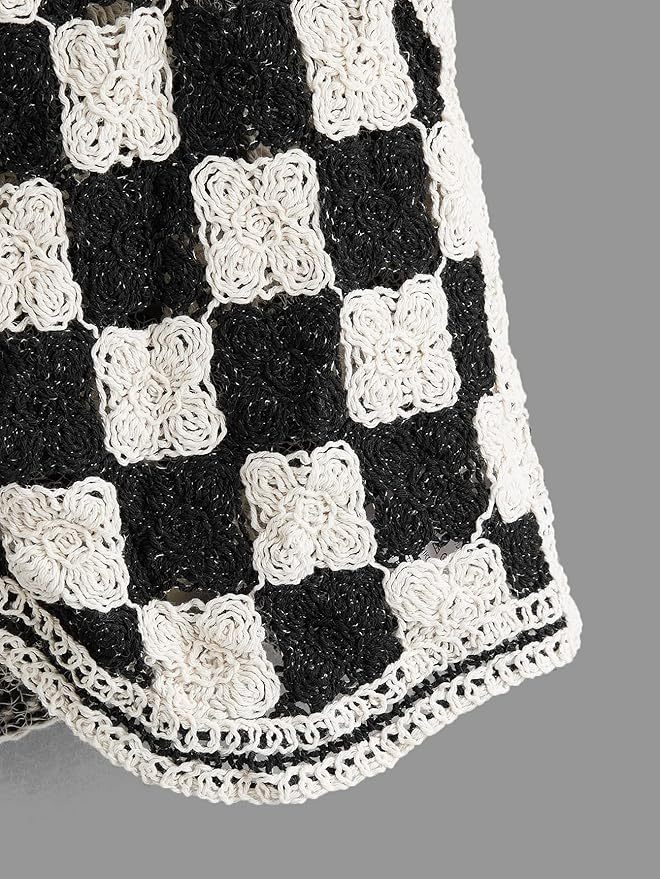 Customizable Black and White Checkered Crochet Vest for Women – Bulk Wholesale & OEM Manufacturing