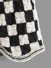 Customizable Black and White Checkered Crochet Vest for Women – Bulk Wholesale & OEM Manufacturing